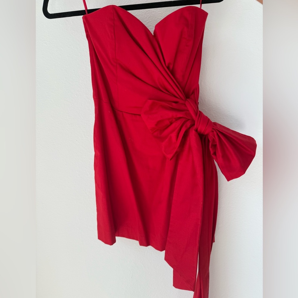 French Connection Red Strapless Dress with Bow